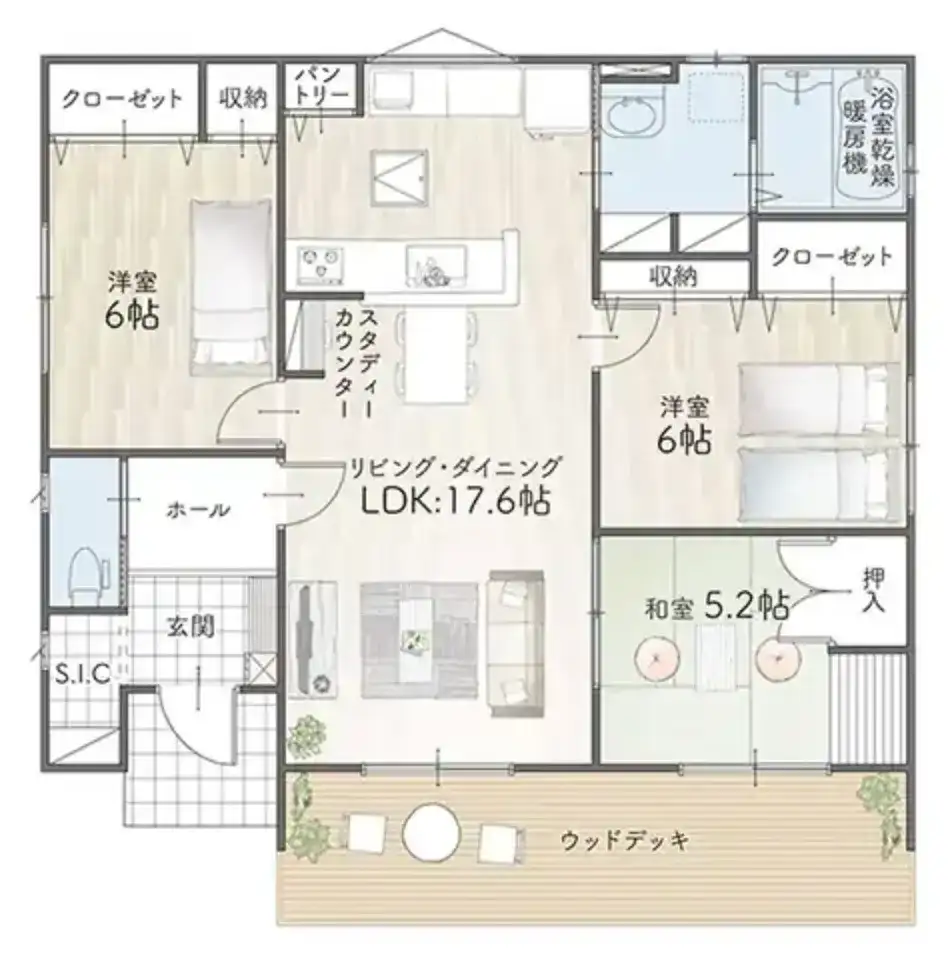 平屋間取り 24坪 | 3LDK | 南西玄関