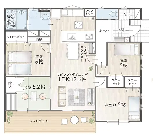 平屋間取り 27坪 | 4LDK | 東玄関